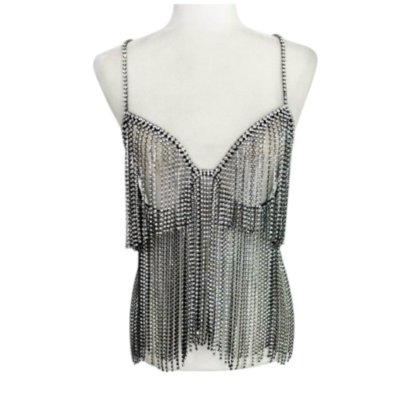 H:ours Ilona Rhinestone Top Black and Clear Size M/L - Picture 3 of 7
